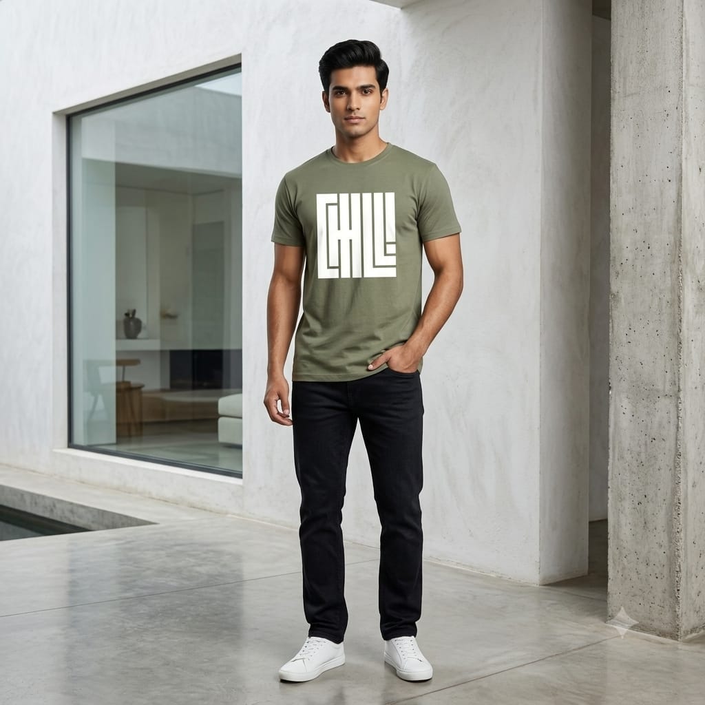 Olive Green CHILL Graphic T-shirt