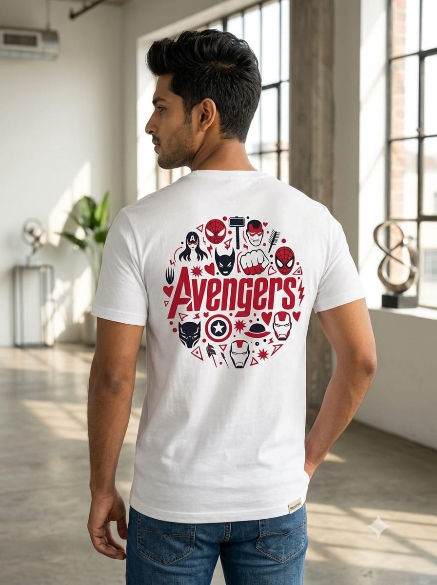 White Marvel Avengers Graphic T-Shirt ( Back Printed)
